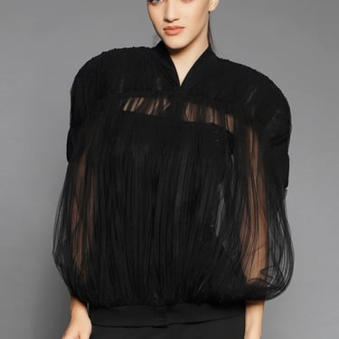 Pleated Tulle Sleeveless Blazer