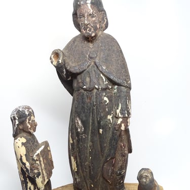 Antique 1800's Saint Roch Triple Santos, Vintage Patron Saint of Dogs, Phillipines 