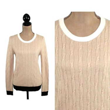 S-M 90s Y2K Cable Knit Sweater Beige Angora Wool Blend Pullover Preppy Casual Fall Winter Clothes Women Vintage ANN TAYLOR LOFT Small Medium 