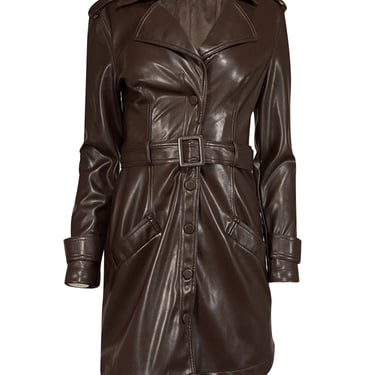 Johnathan Simkhai - Dark Brown Vegan Leather Mini Trench Dress Sz S