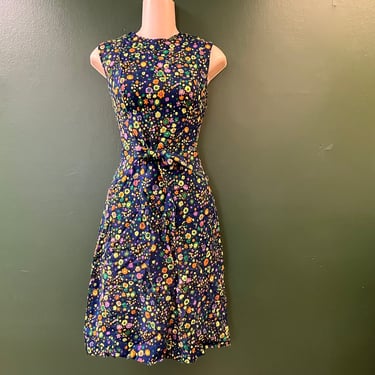 1960s mod dress vintage navy floral shift medium 