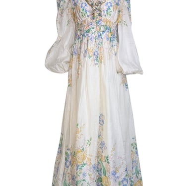 Zimmermann - Cream w/ Pastel Floral Print Organza Gown Sz 10