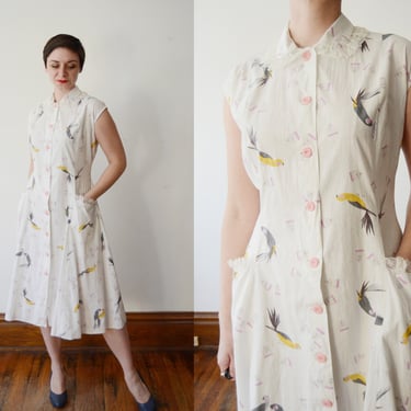 1950s Bird in a Cage Novelty Dress - M 