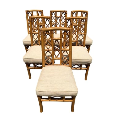 Ficks Reed Set of 6 Rattan Dining Chairs Palm Beach Regency Fretwork 