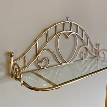 Vintage Brass & Glass Shelf in Heart Motif