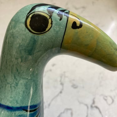 Hecho En Mexican- Vintage Parrot Tonala Green Shade Bird Handpainted by LeChalet
