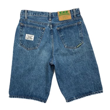 Vintage 90s/Y2K Carlos’ N Charlie’s Clothesline Medium Wash Embroidered Denim Jorts/Shorts Size W30 