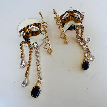 Vintage Lunch at the Ritz earrings dangle pierced star & moon Masquerade theme 