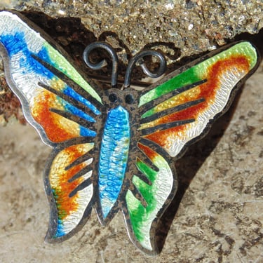 Fuentes ~ Vintage Sterling and Enamel Colorful Butterfly Pin / Brooch 