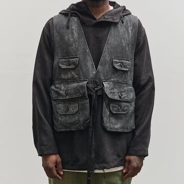 Engineered Garments Fowl Vest, Black Cotton Distressed Print