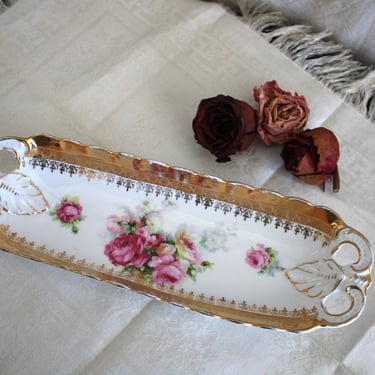 Antique Serving Bowl or Display Dish With Roses 12