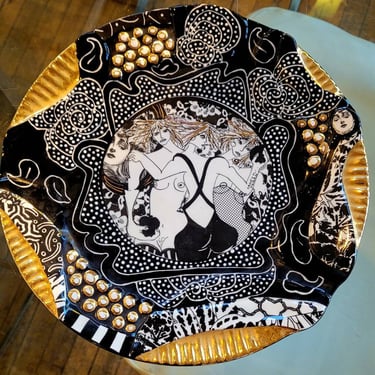 Laney K. Oxman 1980s ceramic plate nude women | Lazy Dog Antiques