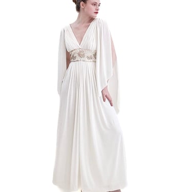 Claude Riha White Angel Wing Dress With Beaded Waistline 