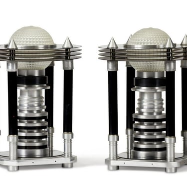 Hand Machined Neo Art Deco Table Lamp Pair 