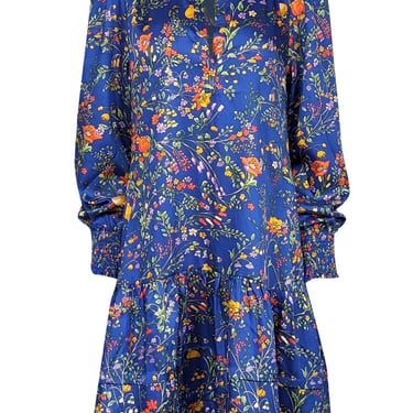 Me &amp; Em - Blue &amp; Multi Color Floral Print Drop Waist Dress Sz 10