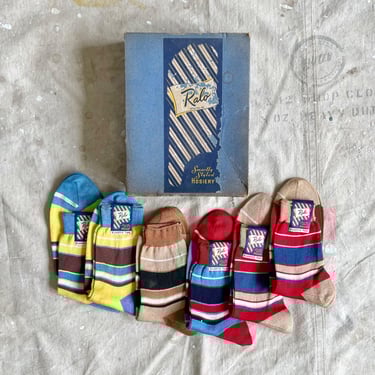 Size 10 1/2 1950s Vintage Striped Socks, 6pr. 2308 