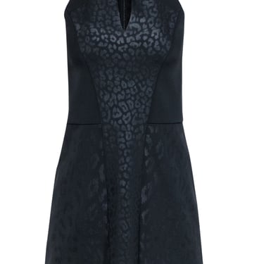 Maje - Black Leopard Print Scuba Knit Dress w/ Keyhole Neckline Sz 4