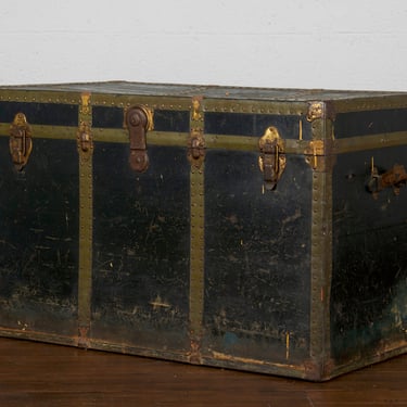 19th Century Rustic French Metal Steamer Travel Trunk 