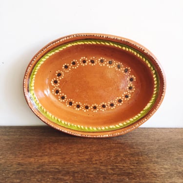 Vintage Mexican Clay Hand-Painted Platter 