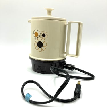 Vintage Regal Poly Hot Pot, 5 Cup Insta Pot, Warmer Server, Electric Hot Water for Coffee Tea, Retro Brown Orange Floral Flowers Design 