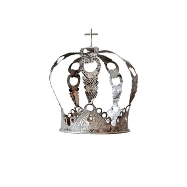 Antique Spanish Colonial Silver Religious Church Santo Altar Figure Crown 