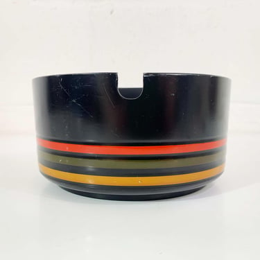 Vintage Extra Large Ashtray Striped Bowl Plastic Black Orange Brown 1970s 70s Mod MCM Mid-Century 