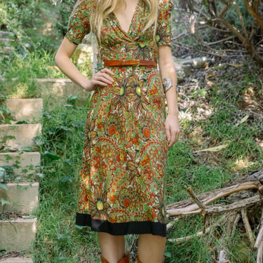 1940's Floral Paisley Rayon Jersey Dress