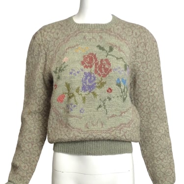 RALPH LAUREN- 1980s Wool Print Sweater, Size Large