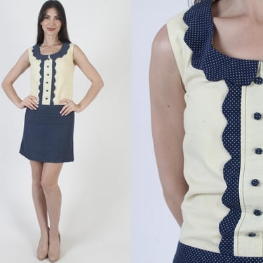 Swiss Dot Dress, Vintage Drop Waist, 60s Scallop Roll Collar, Short Wiggle Mini Skirt 