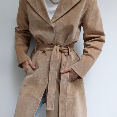 Vintage Sand Suede Belted Coat