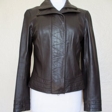 Vintage 1990s Vakko Leather Jacket, Small Women, chocolate brown leather 