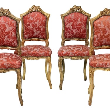Antique Chairs, Side, French, Louis XV Style, Giltwood, Carved Crest, E. 1900s!!