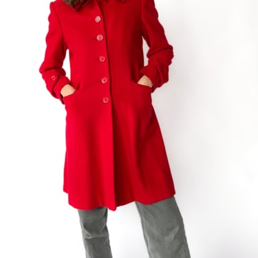 1980s Red Cashmere Peacoat, sz. S