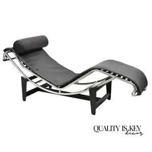 Replica Le Corbusier LC4 Style Chaise Lounge Chair in Black Leather