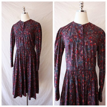 90s Laura Ashley Made in Great Britain Cotton Long Sleeve Floral and Paisley Dress Size M 