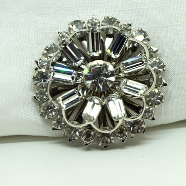 DeLizza & Elster (Juliana) Crystal Brooch Layered and Domed Large Brooch Gift for Her Bridal Jewelry Collectible  Rhodium Plated Gorgeous 