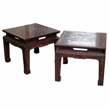 Pair John Widdicomb Chinoiserie Painted Asian Inspired Side End Tables