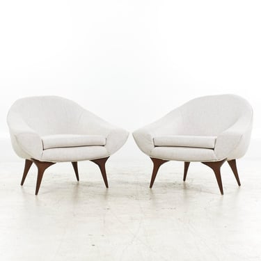 Karpen of California Mid Century Walnut Lounge Chairs - Pair - mcm 