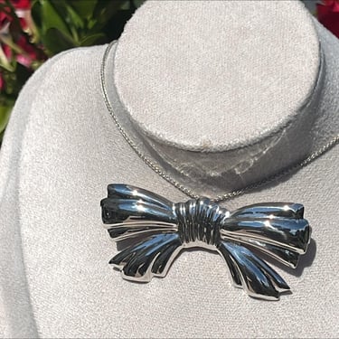 Vintage Mexico Sterling Silver Bow Tie 16 Inch Choker Necklace 