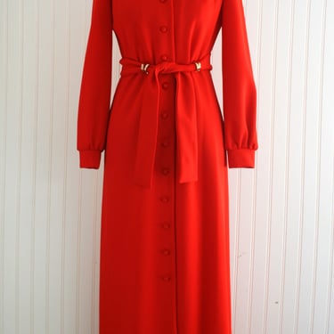1960-70s - Mid Century - Hostess Dress - Maxi Shirt Dress - Polyester Knit - by Leslie Fay - Marked size 10 