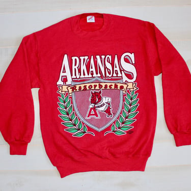 Vintage 80s Arkansas Razorbacks Sweatshirt, 1980s College Sports Sweatshirt, Crewneck, Red, Pullover 
