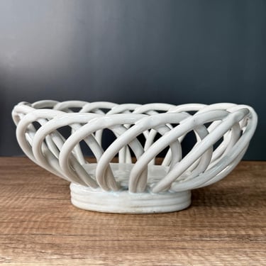 Beautiful White Woven Ceramic Basket for Home Decor or Storage Gift Idea for Kids and Adults 