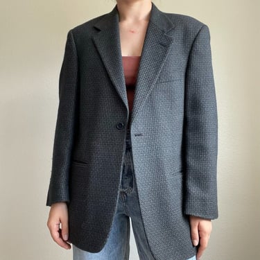 Vintage Oversized 90s Givenchy Green Tweed Style Single Button Blazer 37 Short 
