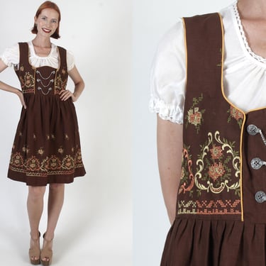 Reine Baumwolle Side Zip Dirndl Dress / Vintage German Waitress Outfit / Traditional Austrian Oktoberfest Costume 48 