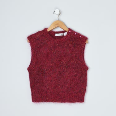 Vintage 90s Fuchsia Speckled-Knit Mohair Sweater Vest - fuzzy, purple, pink, nineties - Women's M 