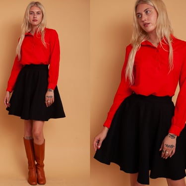 Vintage 70s Halston Red Button Up Blouse 