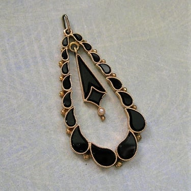 Antique 14K Gold and Onyx Victorian Pendant, Old Victorian Pendant, Gold & Onyx Victorian Pendant (#3965) 