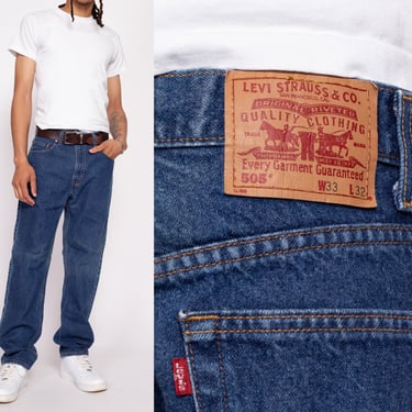 M| Vintage Levi's 505 Jeans - 33x32 | 90s Straight Leg Dark Wash Denim Dad Jeans 
