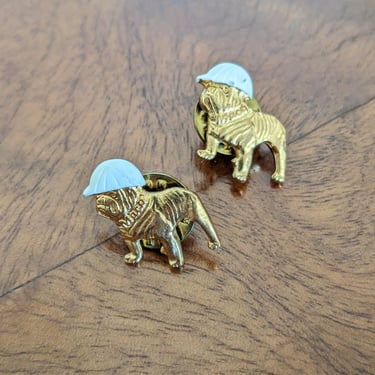 Pair of Vintage Dogs Wearing Construction Hats Pins Brooches 