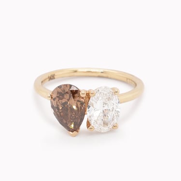 Toi Et Moi Oval Diamond & Pear Champagne Diamond Engagement Ring